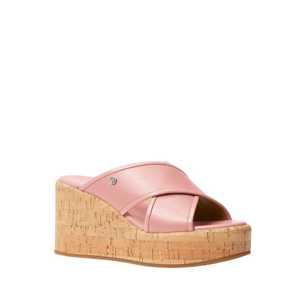 Michael Kors Pink Leather Wedge Sandals Cary Sizes 8 9 10 11 New